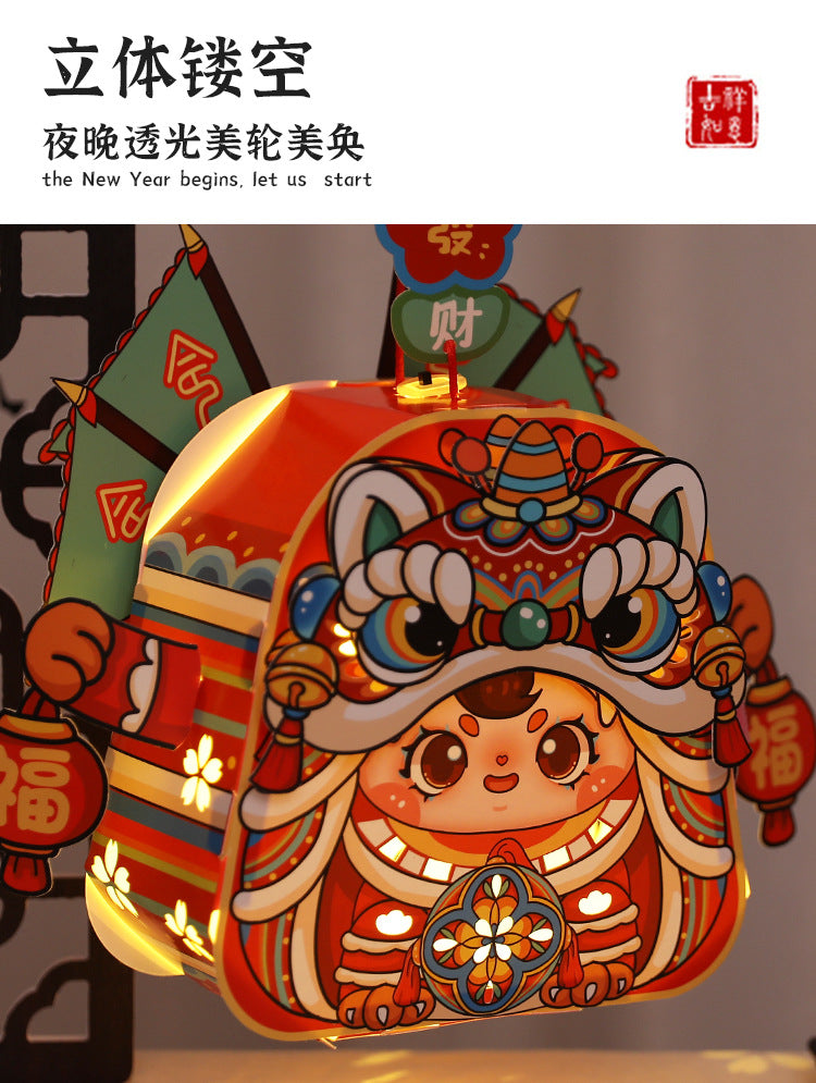 Chinese Style Dragon Dance Lantern Children's Handheld Glowing Lantern Kindergarten Handicraft diy Traditional Lantern Stall with Rotating Lantern
