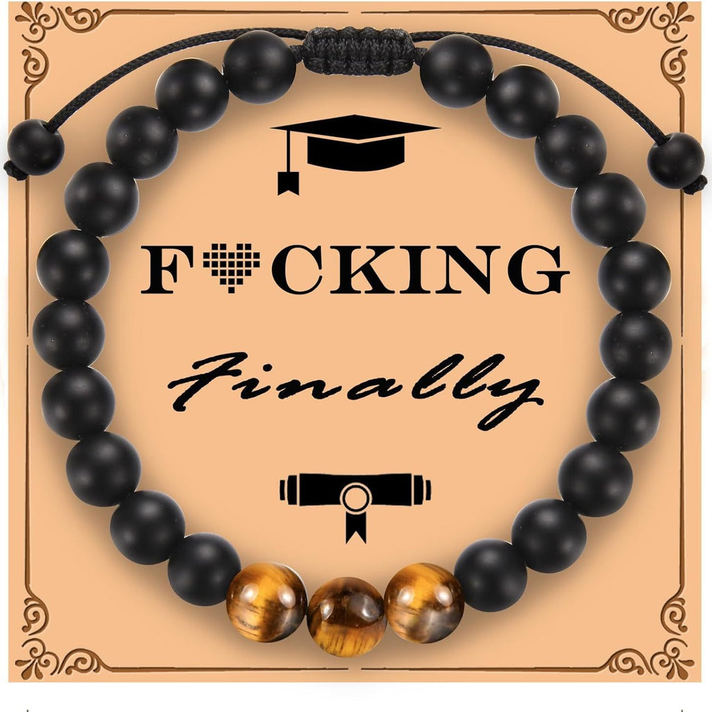 The Adventure Begins" Graduation Bracelet for Men - Tiger's Eye & Lava Stone Bead Bracelet, Gift for Grads