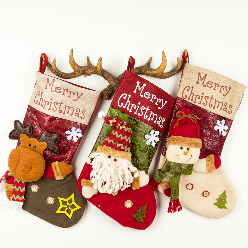 Christmas Decoration Gift Socks Fabric Santa Claus Gift Bag Snowman Reindeer Decorative Socks Christmas Socks