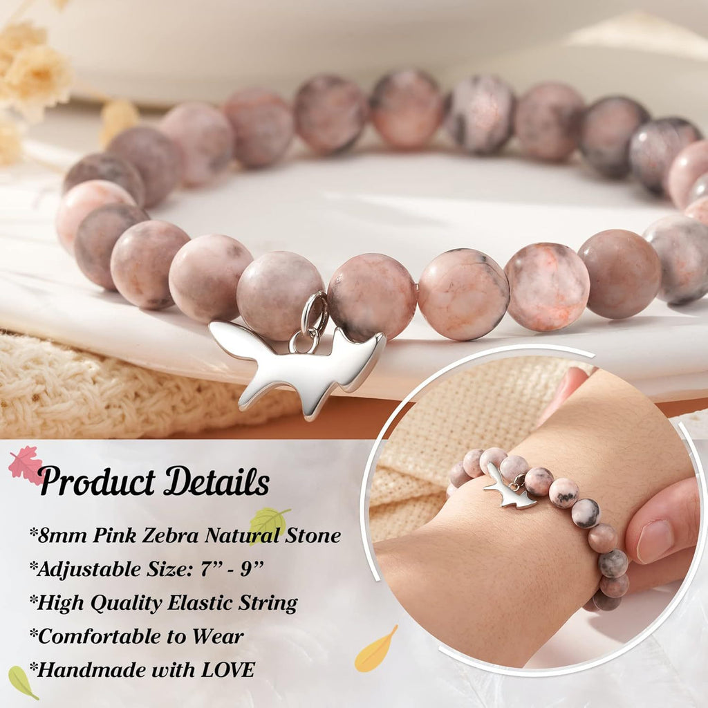 Fox Girl Charm Bracelet - Green Chrysoprase & Pink Zebra Stone Beaded Bracelet, Talisman for the Brave & Sweet
