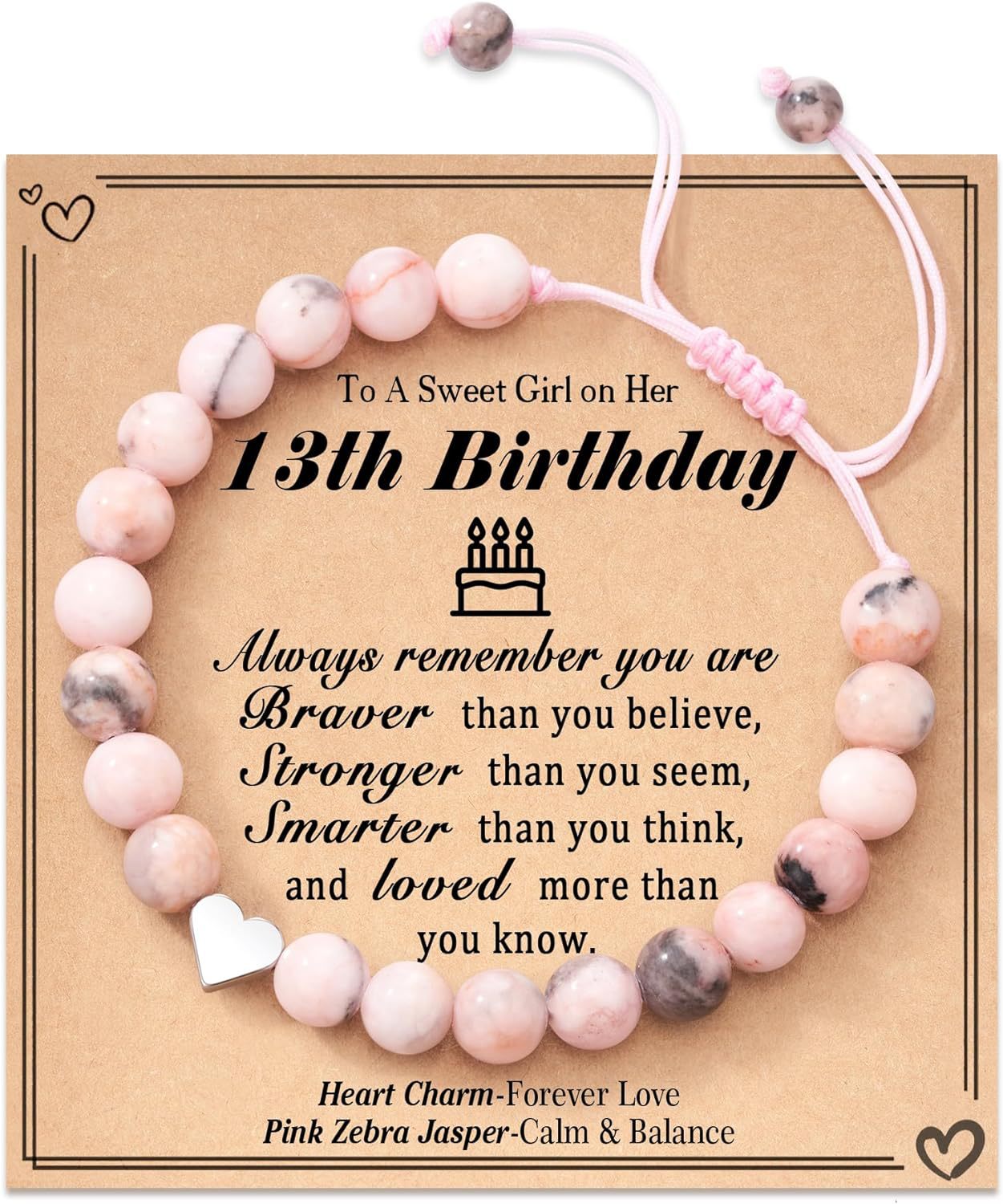 Courage Affirmation Bracelet - Pink Zebra Stone Elastic Bead Bracelet, Handmade Gift of Love & Strength