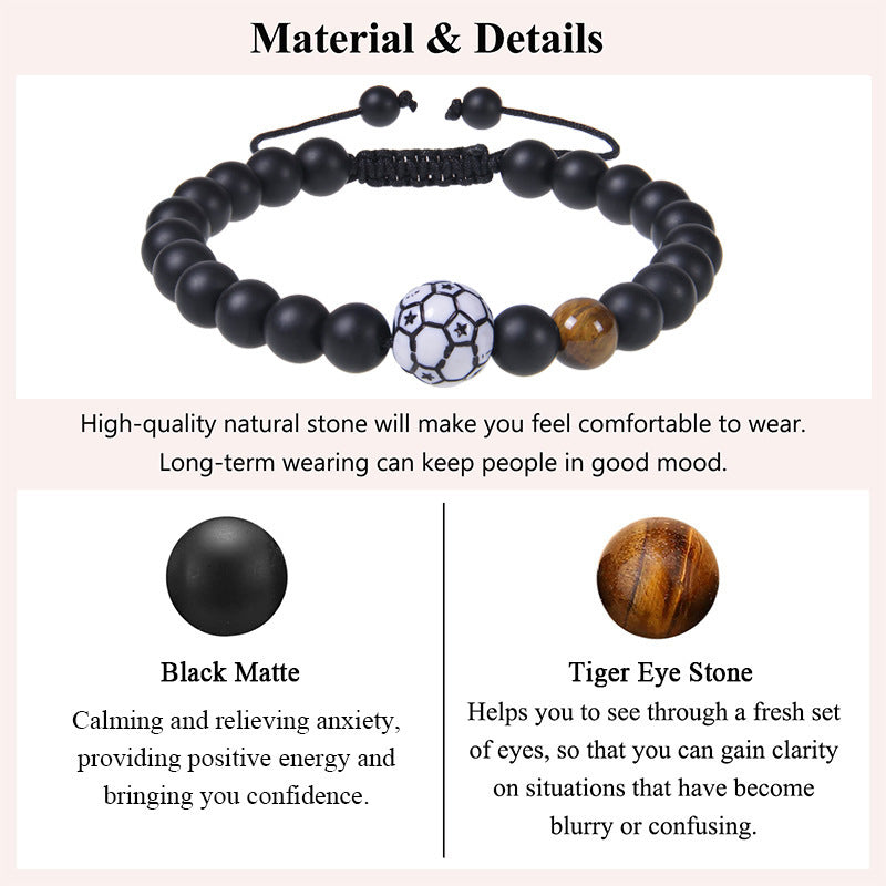 Men's Sports Bracelet with Tiger Eye - Adjustable Black Bead String Bracelet for Basketball Soccer Tennis Players, Gift for Him