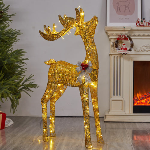 Amazon New Christmas Decoration Reindeer Glowing Iron Art Deer Ornament Store Window Christmas Mother and Baby Deer