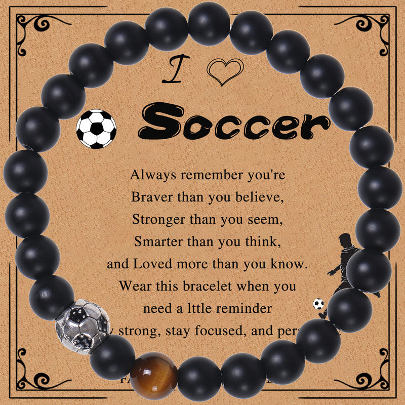 Men's Sports Bracelet with Tiger Eye - Adjustable Black Bead String Bracelet for Basketball Soccer Tennis Players, Gift for Him