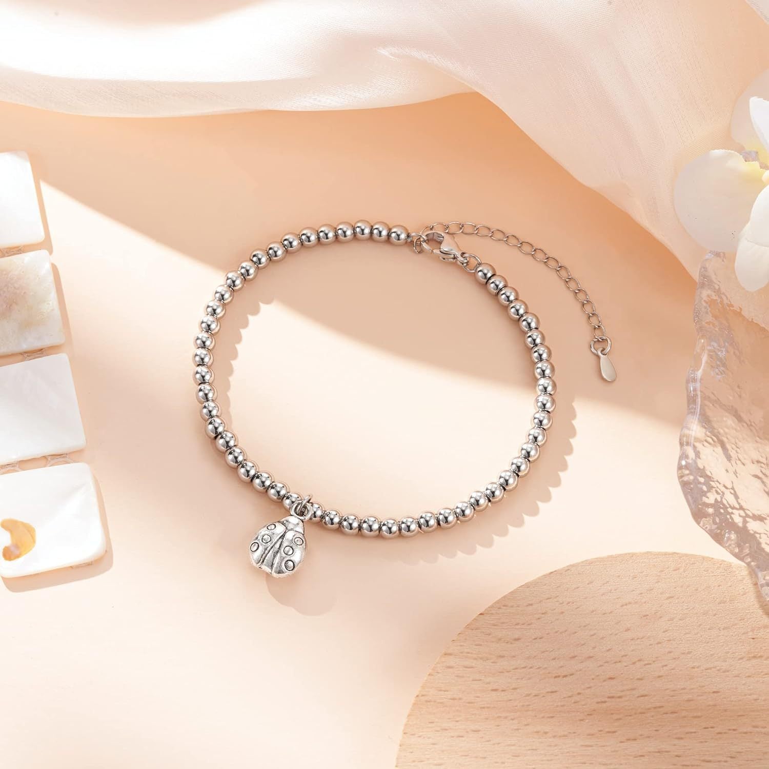 Bee, Elephant & Ladybug Charm Bracelet - Sterling Silver Plated Inspirational Gift for Women