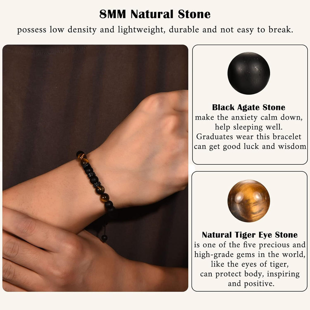 The Adventure Begins" Graduation Bracelet for Men - Tiger's Eye & Lava Stone Bead Bracelet, Gift for Grads