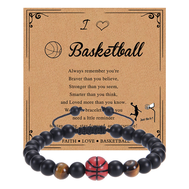 Men's Sports Bracelet with Tiger Eye - Adjustable Black Bead String Bracelet for Basketball Soccer Tennis Players, Gift for Him