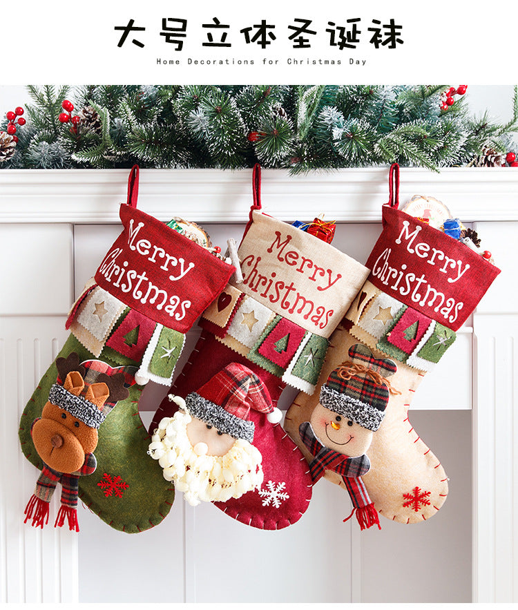 Christmas Decoration Gift Socks Fabric Santa Claus Gift Bag Snowman Reindeer Decorative Socks Christmas Socks