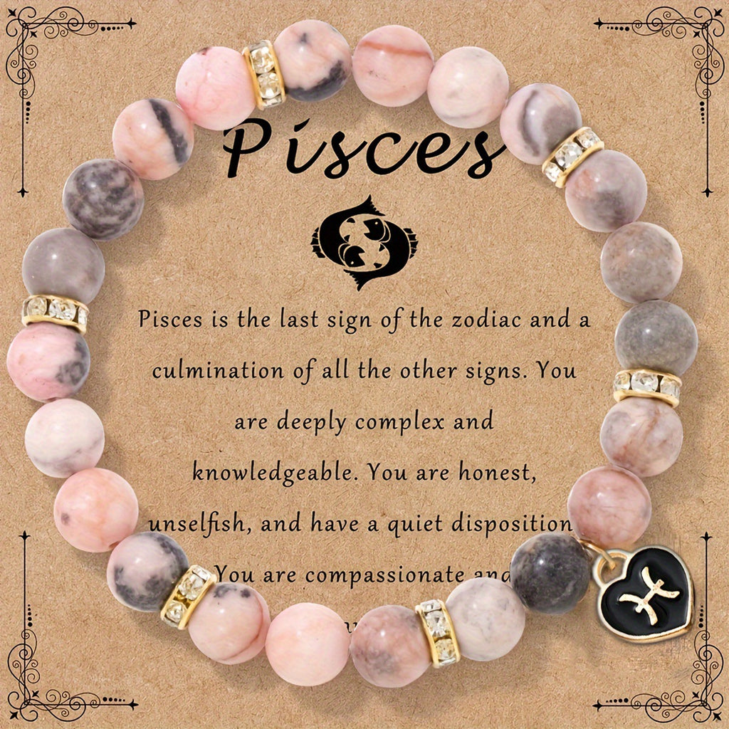 Capricorn Zodiac Bracelet - Genuine Pink Zebra Stone Birthstone Bracelet for Women, Personalized Astrology Gift