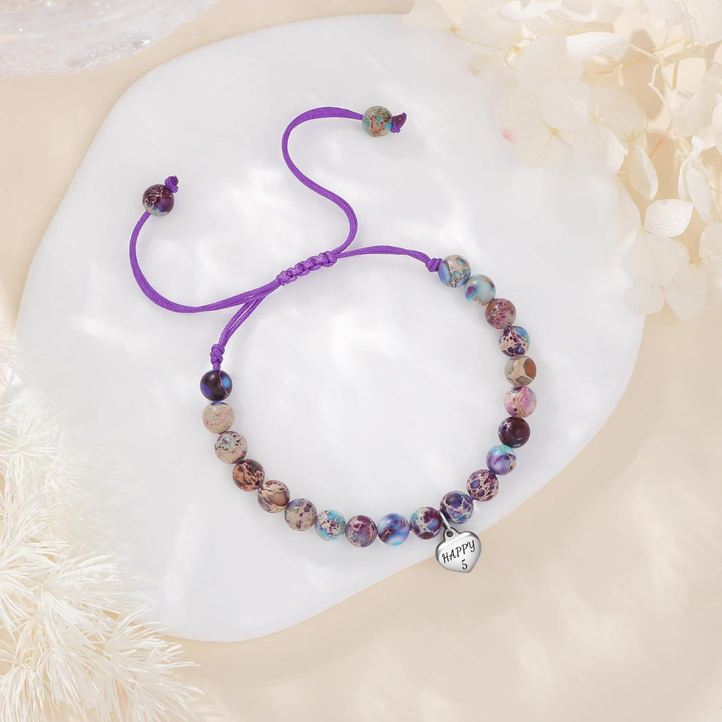 Sweet 18 Birthday Bracelet for Daughter - Personalized Heart Pink Zebra Stone adjustable Gift for 18th Birthday