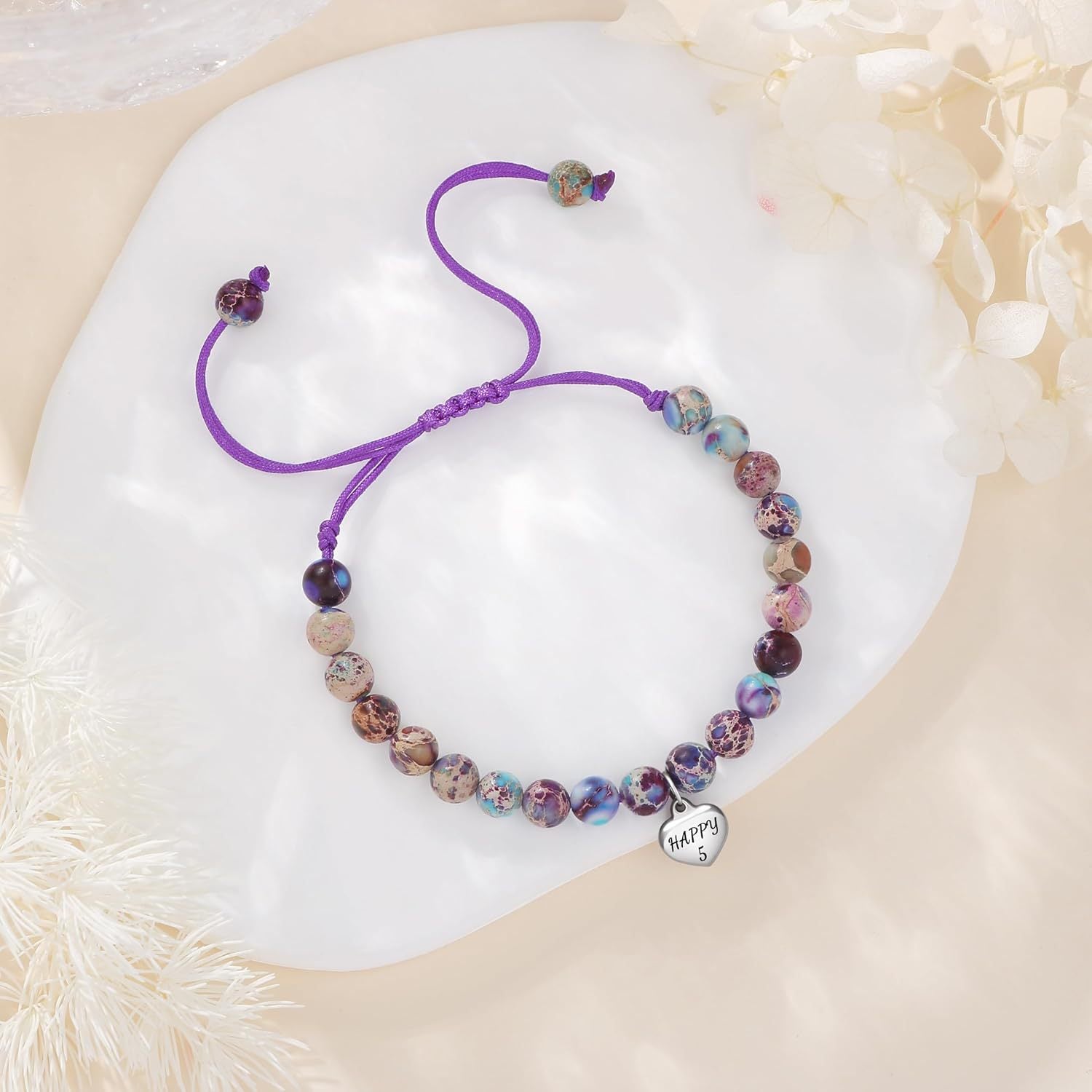 Sweet 18 Birthday Bracelet for Daughter - Personalized Heart Pink Zebra Stone adjustable Gift for 18th Birthday