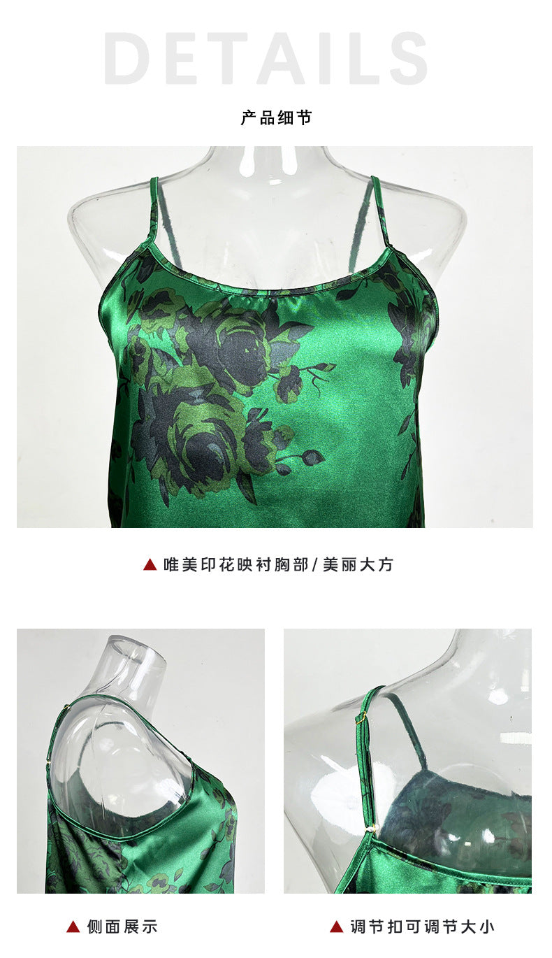 European and american hot INS Floral Print Strap Dress Sexy Pure Desire Style Luxurious Temptation Backless Dress647