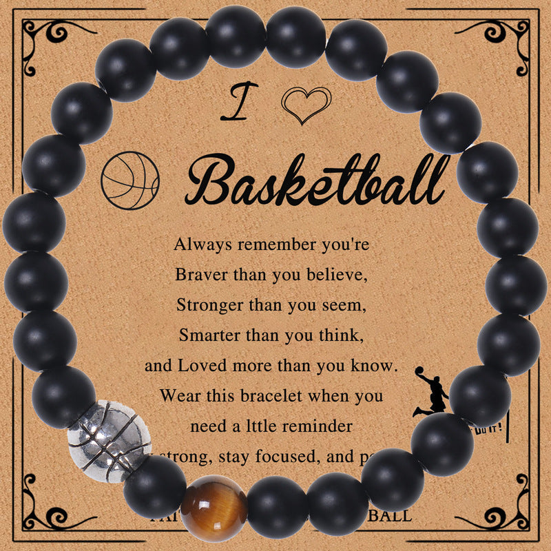 Men's Sports Bracelet with Tiger Eye - Adjustable Black Bead String Bracelet for Basketball Soccer Tennis Players, Gift for Him