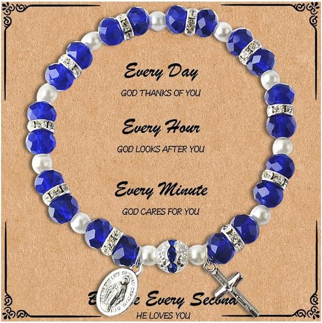 Every Second He Loves You" Bracelet - Virgin Mary & Cross Catholic Rosary Bracelet, Inspirational Faith Gift