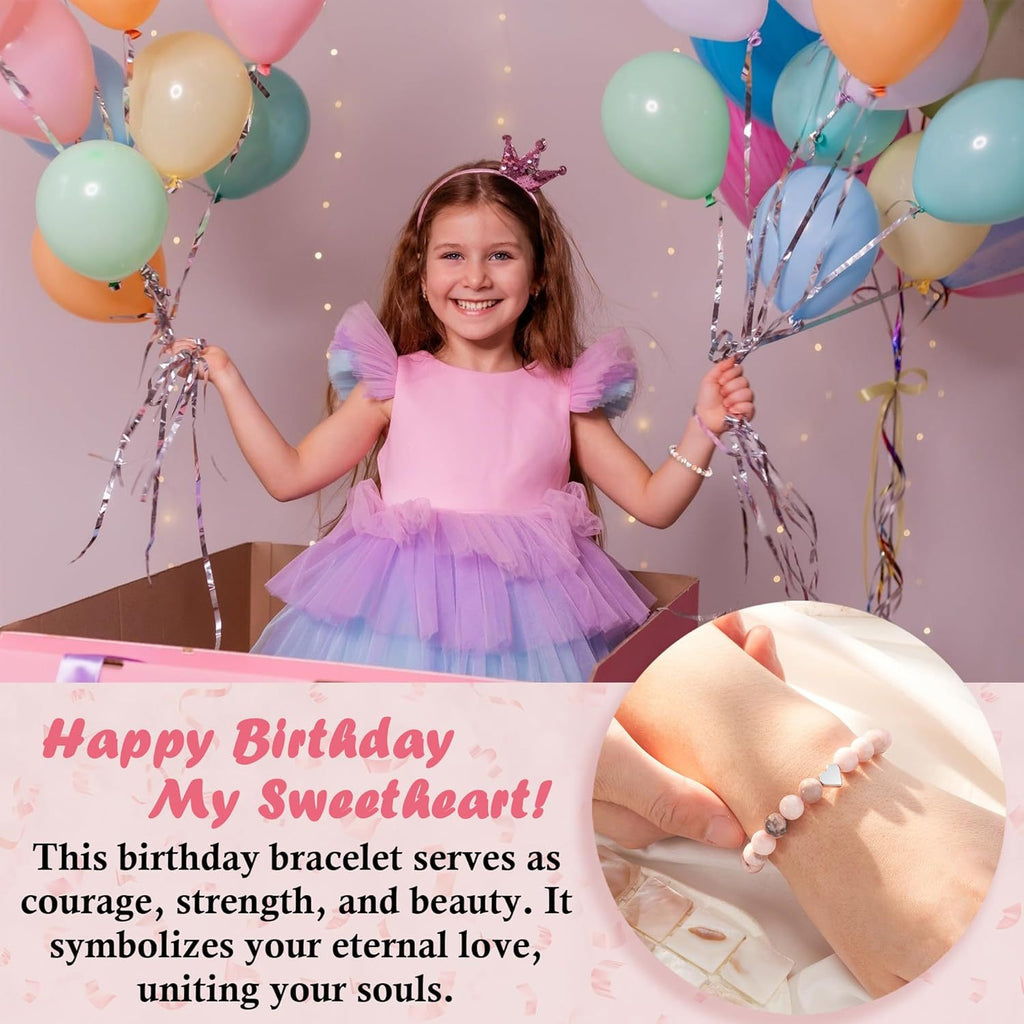 Courage Affirmation Bracelet - Pink Zebra Stone Elastic Bead Bracelet, Handmade Gift of Love & Strength