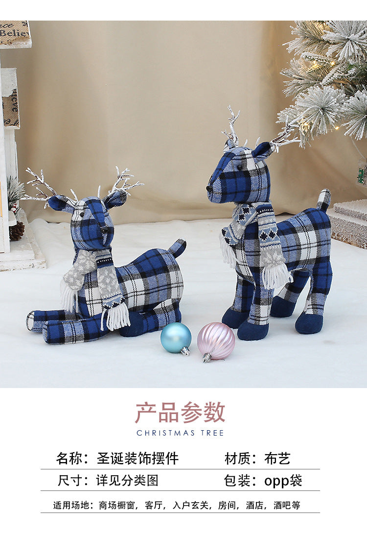 Christmas Decoration Standing Reindeer Figurine Desktop Ornament Window Display Christmas Fabric Deer Doll Decoration