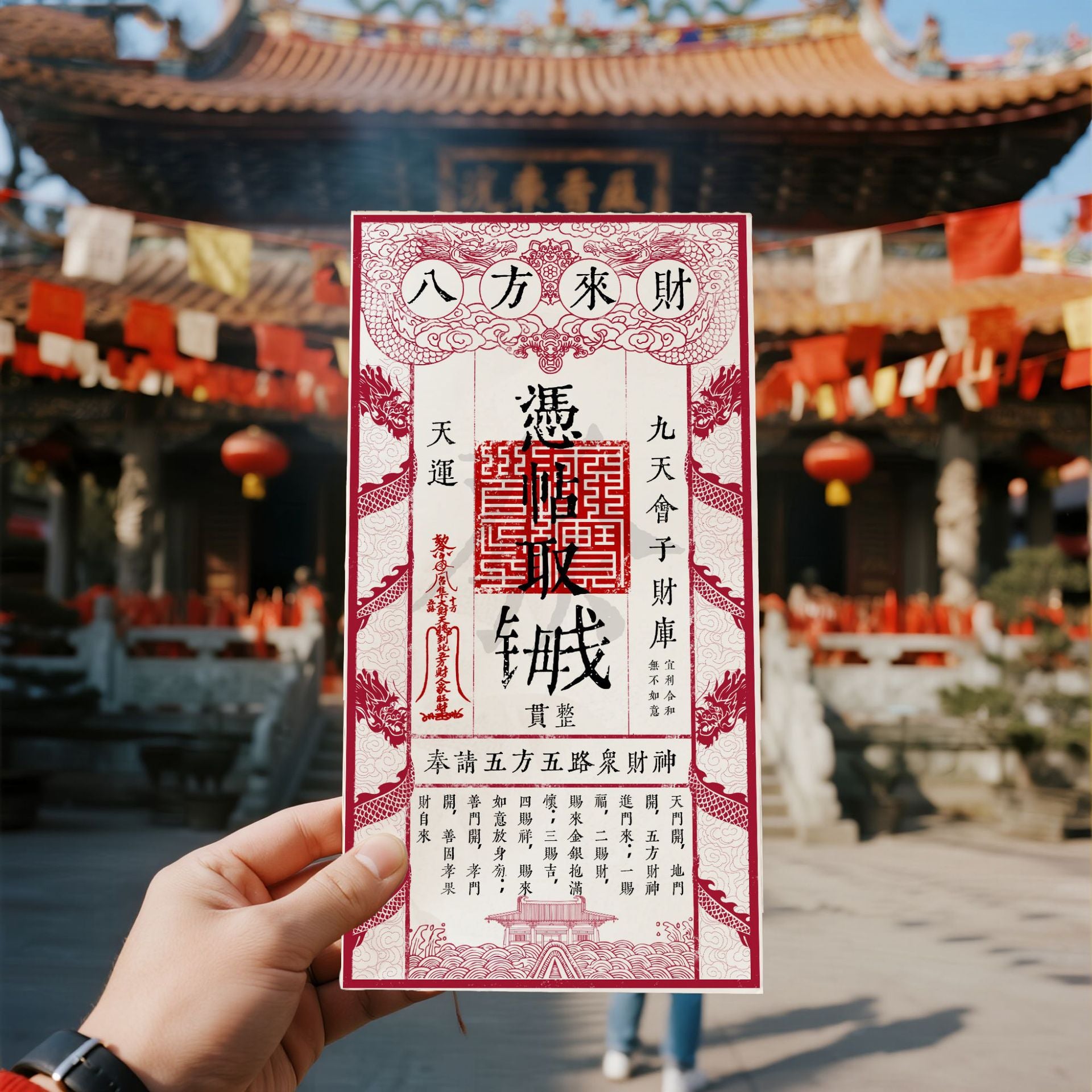 Five way God of Wealth Seeking Money Mother Card" picture frame decoration - a mobile treasury that can be invited home, orthodox blessing of Mount Wutai, Taoist wealth seeking energy core, gilding aesthetic house decoration