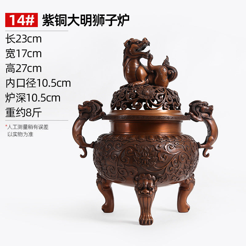 Copper Ming Dynasty Lion Incense Burner for Home Office Antique Xuande Incense Burner Incense Aromatherapy Burner Indoor Household Incense Burner