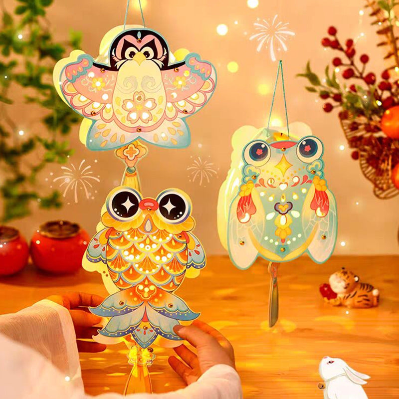 Chinese Style Dragon Dance Lantern Children's Handheld Glowing Lantern Kindergarten Handicraft diy Traditional Lantern Stall with Rotating Lantern