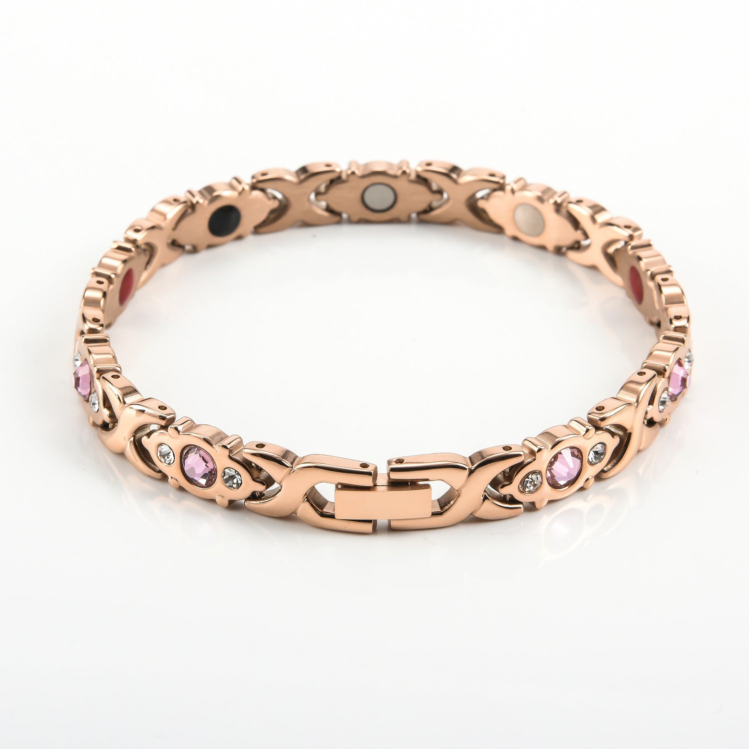 Magnetic Snap Hip Hop Bracelet for Men - Stainless Steel X-Link Cubic Zirconia Chain Bracelet, Adjustable Streetwear Jewelry