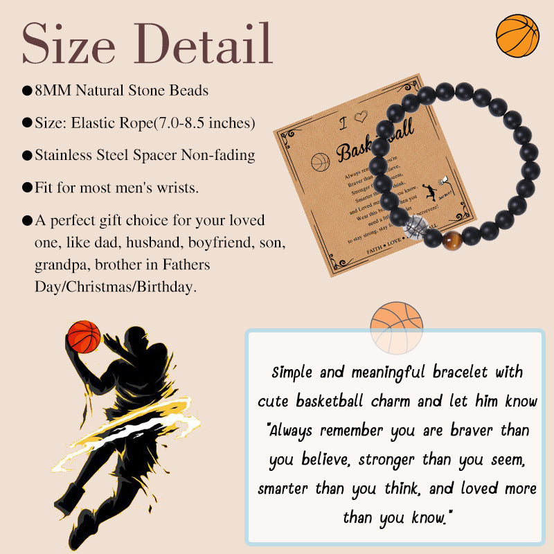 Men's Sports Bracelet with Tiger Eye - Adjustable Black Bead String Bracelet for Basketball Soccer Tennis Players, Gift for Him