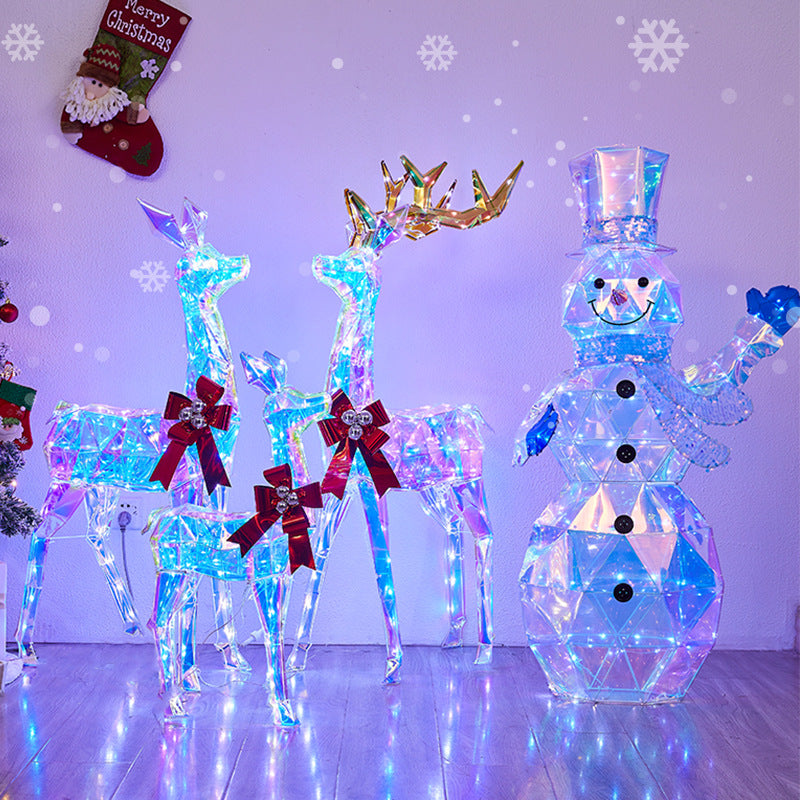 Christmas Colorful Glowing Iron Art Reindeer with Lights Snowman Mall Hotel Scene Decoration Christmas Reindeer Ornament