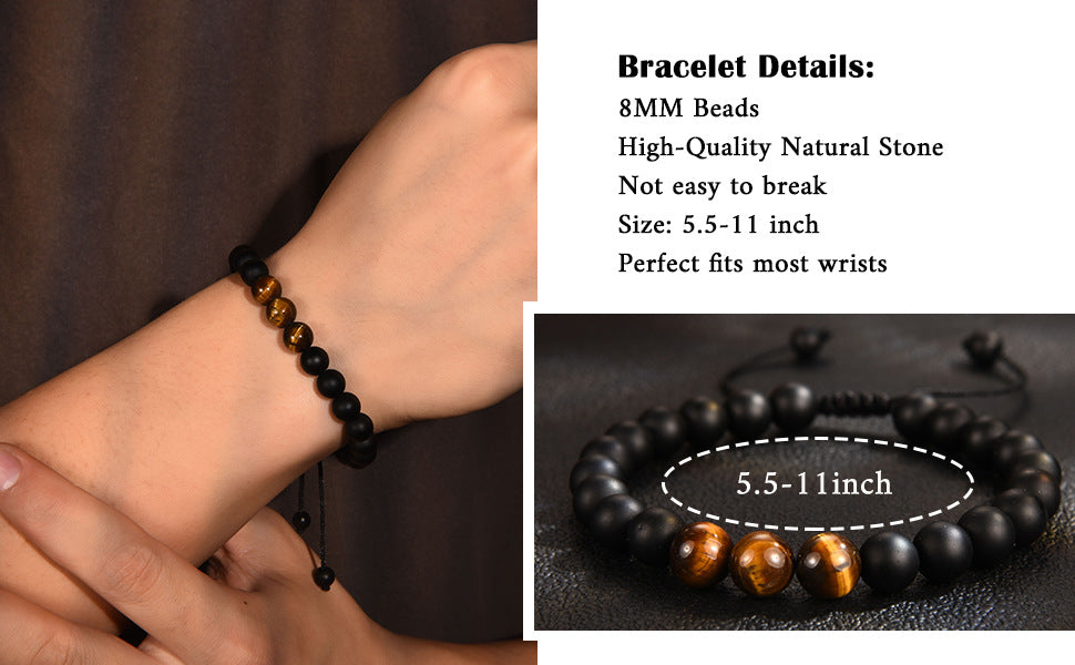 The Adventure Begins" Graduation Bracelet for Men - Tiger's Eye & Lava Stone Bead Bracelet, Gift for Grads