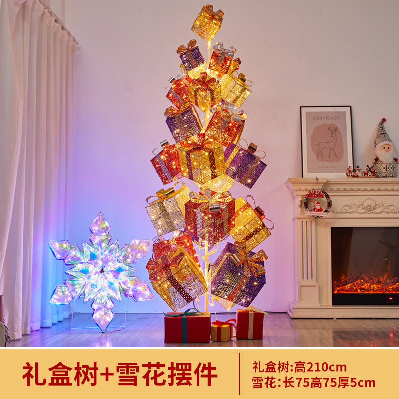 Amazon New Product Christmas Tree Decorations Glowing Gift Box Tree Store Window Display Christmas Reindeer Ornament