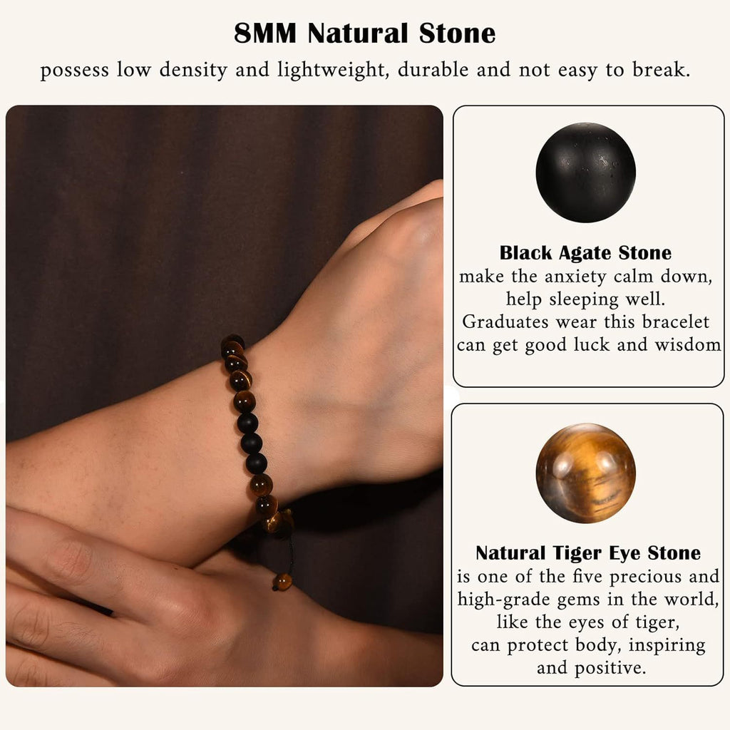 The Adventure Begins" Graduation Bracelet for Men - Tiger's Eye & Lava Stone Bead Bracelet, Gift for Grads