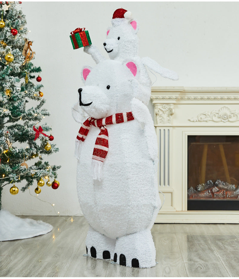 Christmas Decoration Polar Bear Iron Art Ornament Glowing Bear Street Light Ornament Mall Window Display Ornament