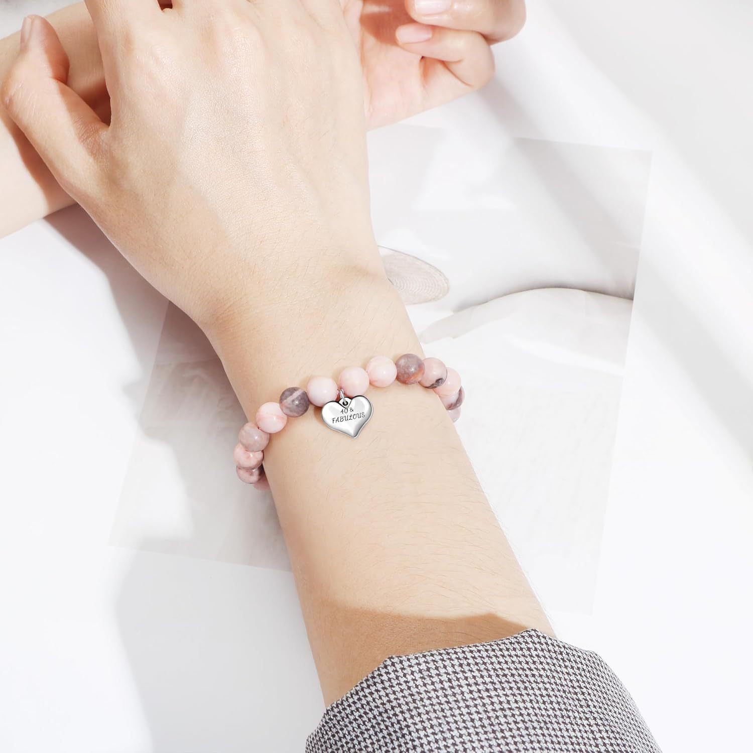 Sweet 18 Birthday Bracelet for Daughter - Personalized Heart Pink Zebra Stone adjustable Gift for 18th Birthday