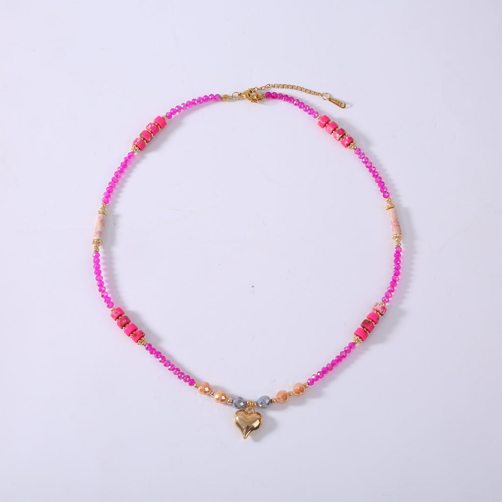 Love & Scent Gift Set - Crystal Heart Beaded Necklace with Perfume, Romantic Present for Her