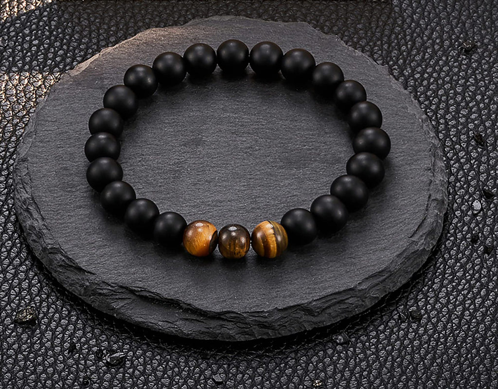 5-in-1 Energy Balance Bracelet - Amethyst, Obsidian, Lava Stone, Pink Zebra & Rhodochrosite Beaded Bracelet for Women