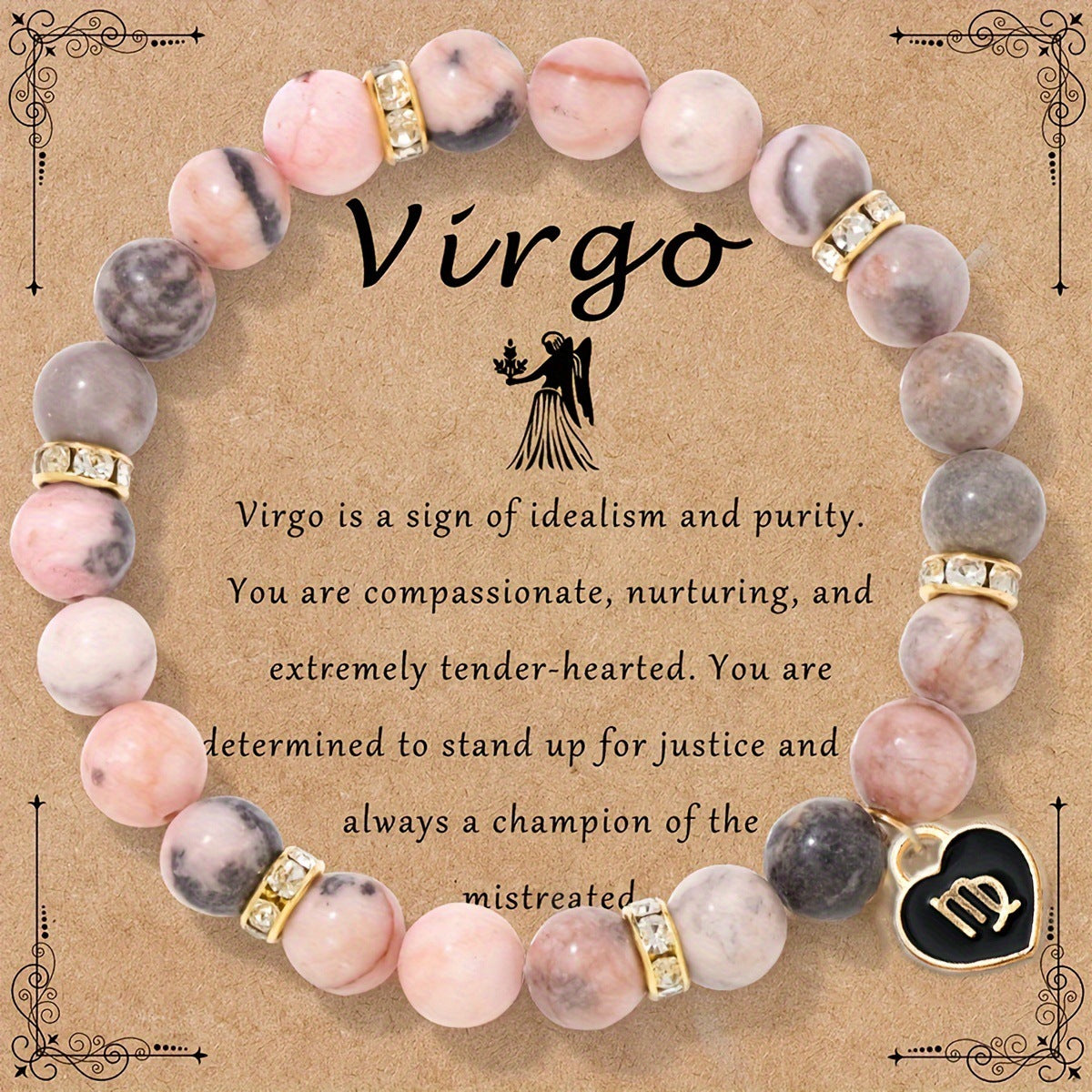 Capricorn Zodiac Bracelet - Genuine Pink Zebra Stone Birthstone Bracelet for Women, Personalized Astrology Gift