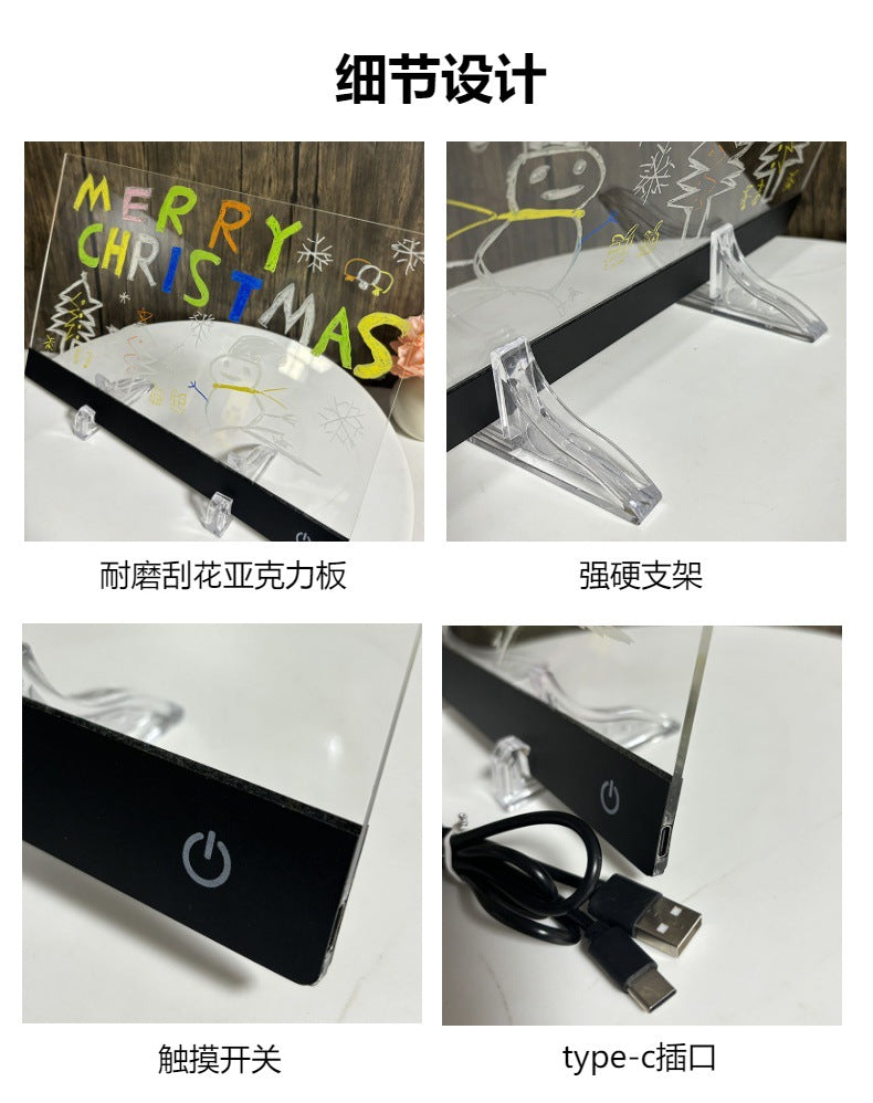 Luminous Acrylic Message Board Touch Switch led Night Light Erasable Scratch-Resistant Colorful Light Stand Lamp