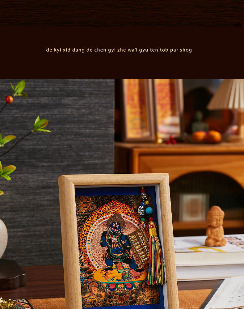 Tibetan Zahi Lhamo Thangka Pendant with Golden Abacus - Wealth Activation Talisman & Spiritual Travel Souvenir