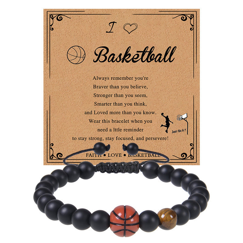 Men's Sports Bracelet with Tiger Eye - Adjustable Black Bead String Bracelet for Basketball Soccer Tennis Players, Gift for Him