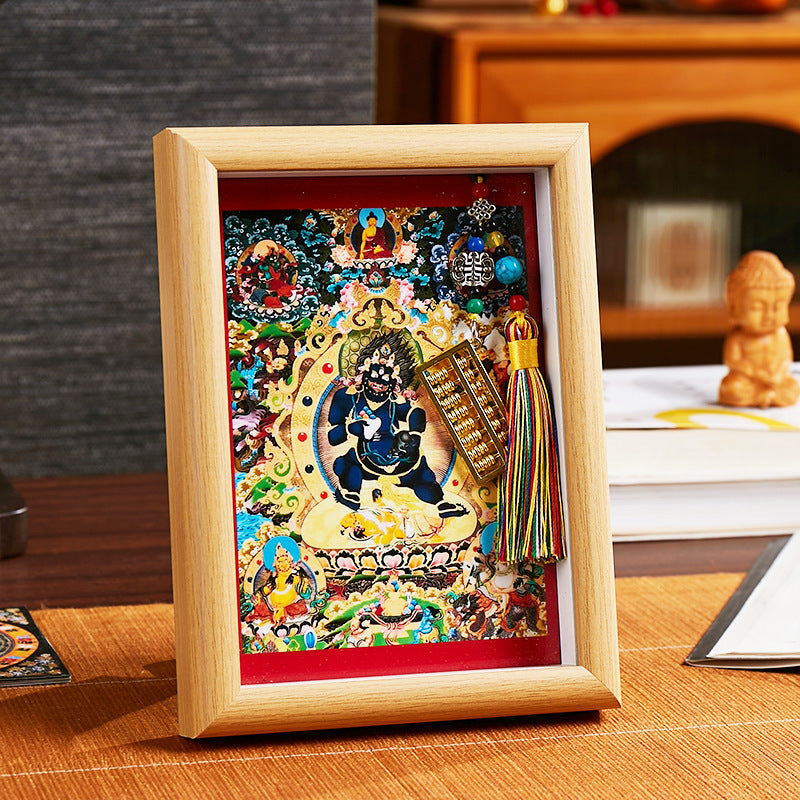 Tibetan Zahi Lhamo Thangka Pendant with Golden Abacus - Wealth Activation Talisman & Spiritual Travel Souvenir