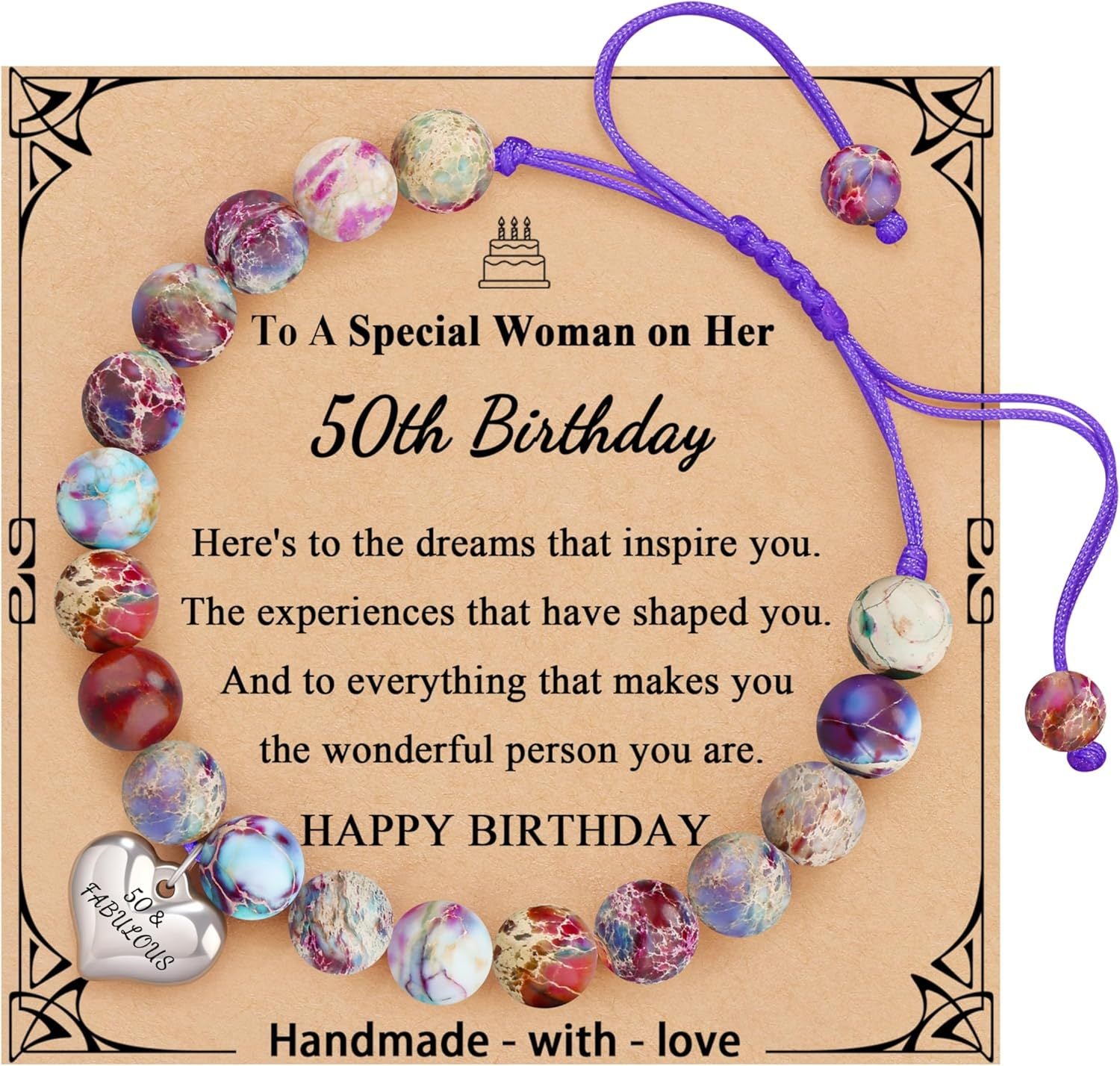 Sweet 18 Birthday Bracelet for Daughter - Personalized Heart Pink Zebra Stone adjustable Gift for 18th Birthday