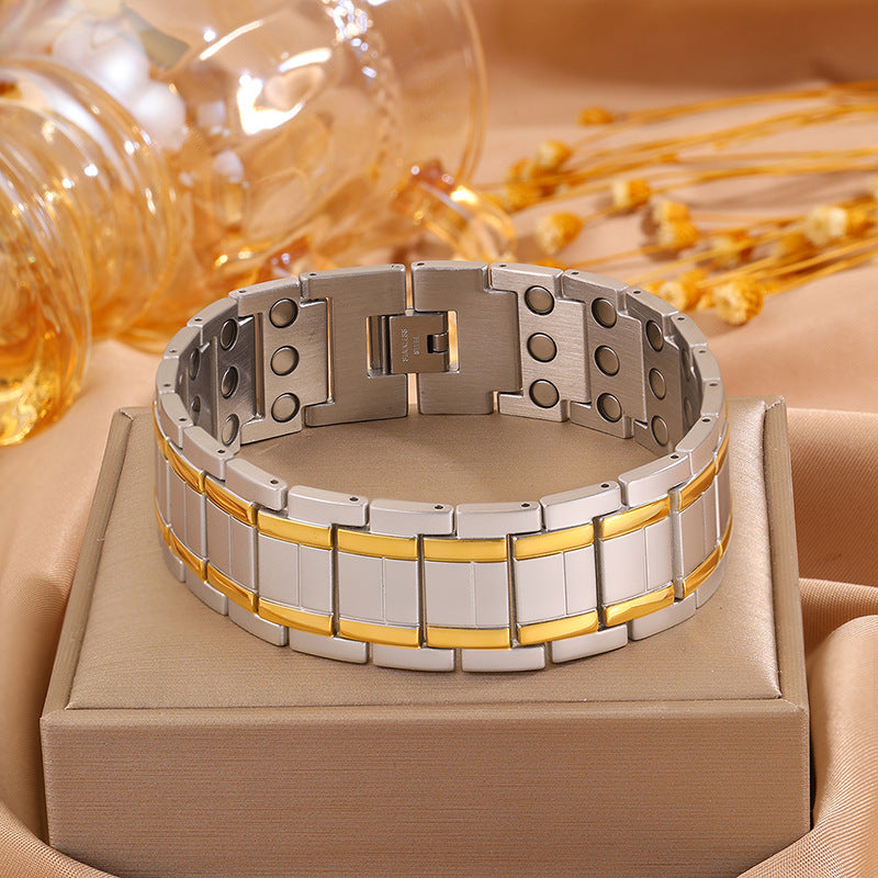 Magnetic Titanium Steel Health Bracelet for Men - Wellness Energy Adjustable Link Bracelet
