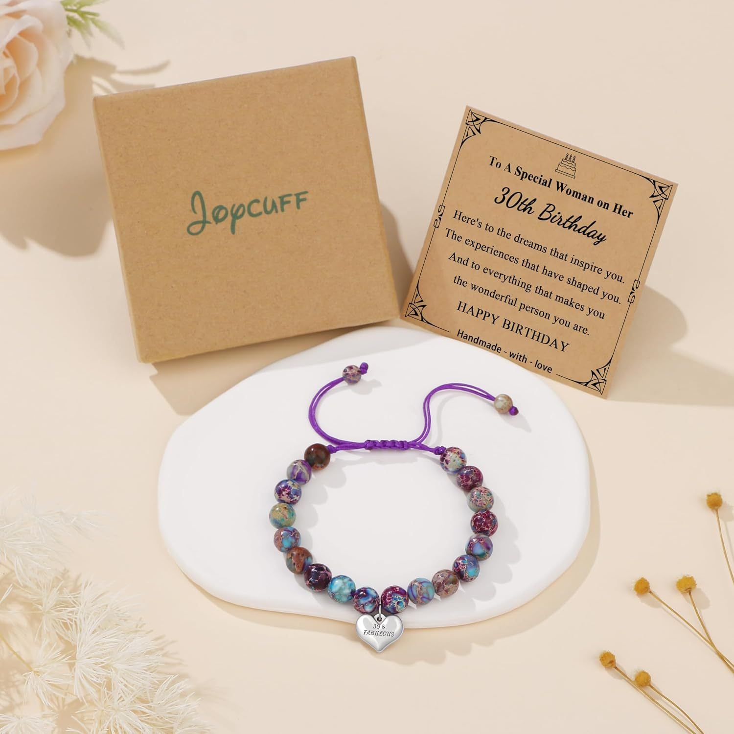 Sweet 18 Birthday Bracelet for Daughter - Personalized Heart Pink Zebra Stone adjustable Gift for 18th Birthday