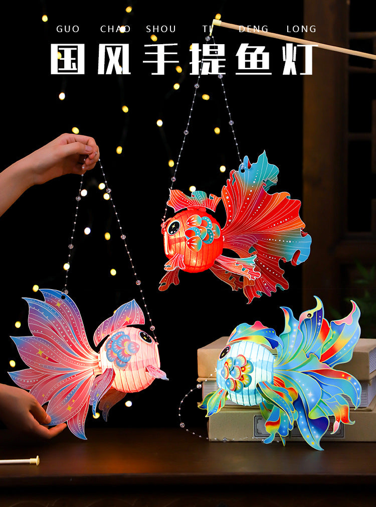 Chinese Style Dragon Dance Lantern Children's Handheld Glowing Lantern Kindergarten Handicraft diy Traditional Lantern Stall with Rotating Lantern