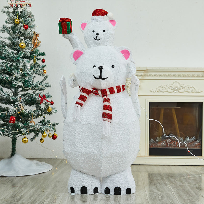 Christmas Decoration Polar Bear Iron Art Ornament Glowing Bear Street Light Ornament Mall Window Display Ornament