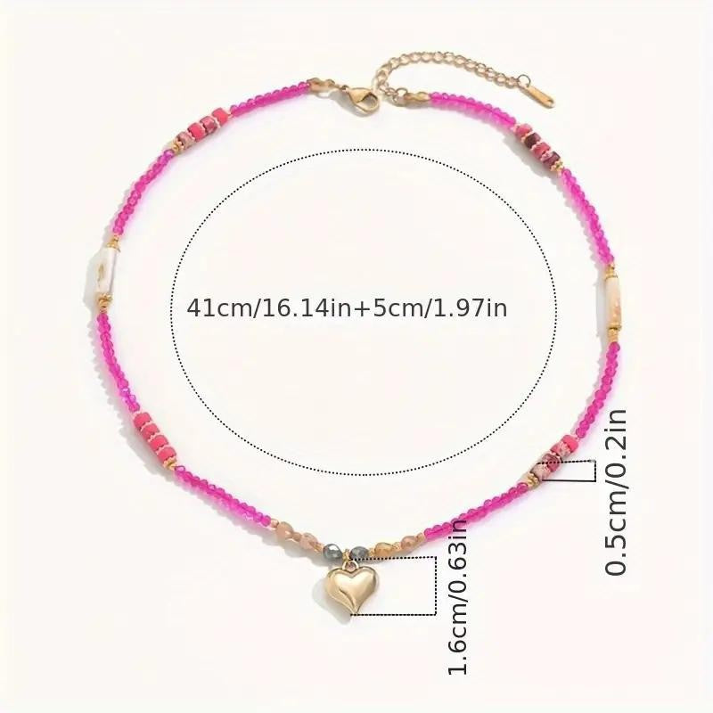 Love & Scent Gift Set - Crystal Heart Beaded Necklace with Perfume, Romantic Present for Her