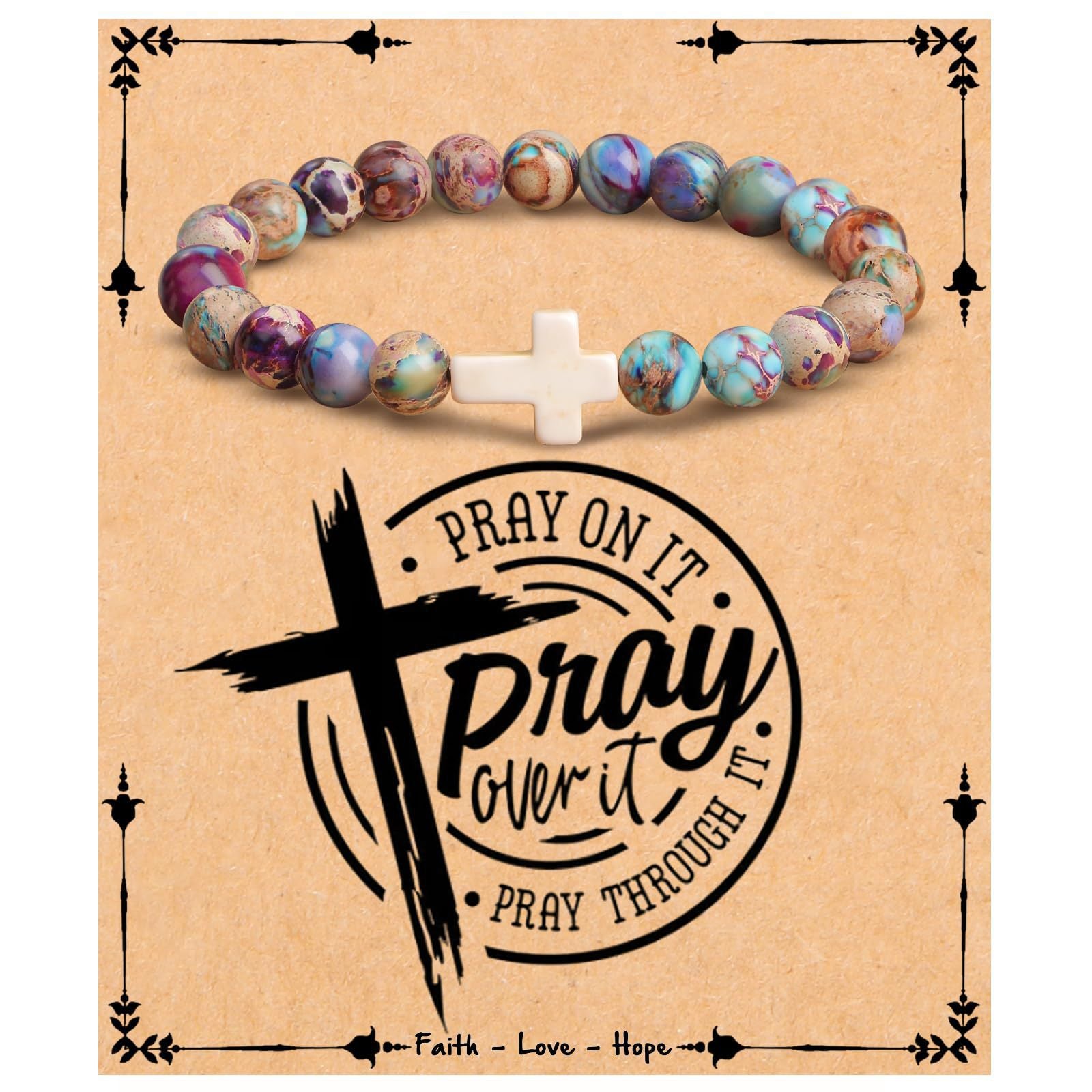 Emperor Stone Cross Bracelet - Faith Love Hope Inspirational Gift for Women & Men