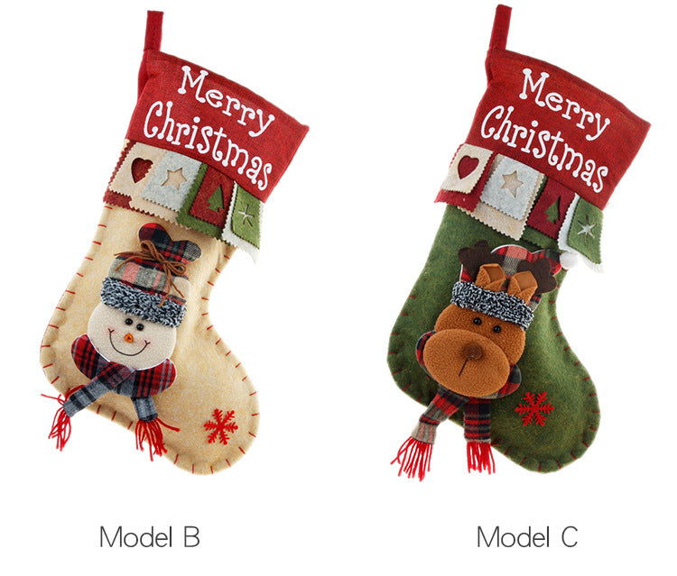 Christmas Decoration Gift Socks Fabric Santa Claus Gift Bag Snowman Reindeer Decorative Socks Christmas Socks