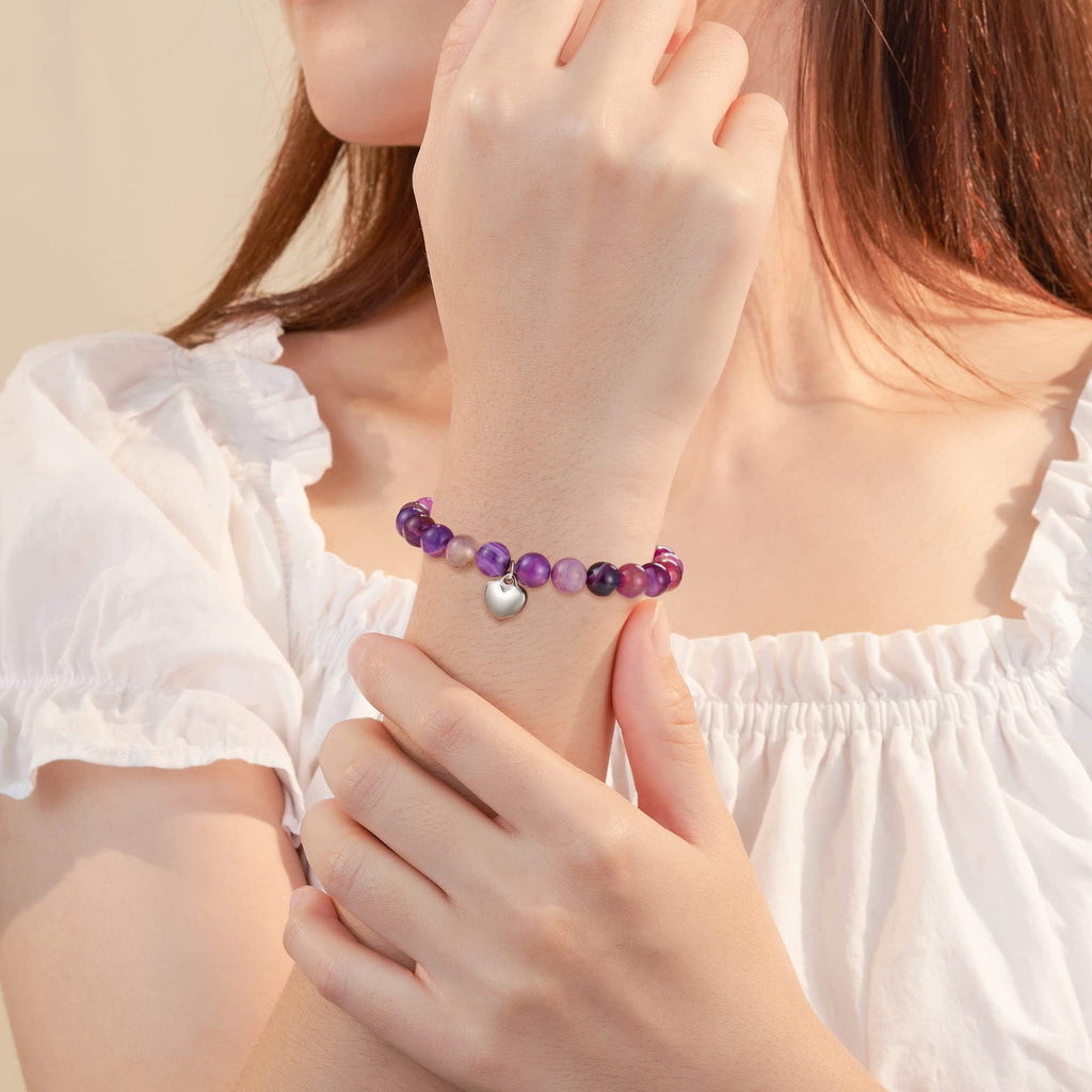 5-in-1 Energy Balance Bracelet - Amethyst, Obsidian, Lava Stone, Pink Zebra & Rhodochrosite Beaded Bracelet for Women