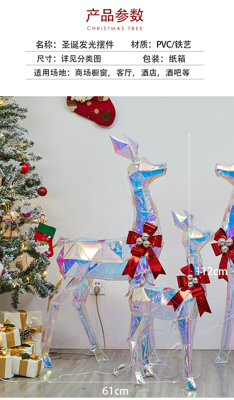 Christmas Colorful Glowing Iron Art Reindeer with Lights Snowman Mall Hotel Scene Decoration Christmas Reindeer Ornament