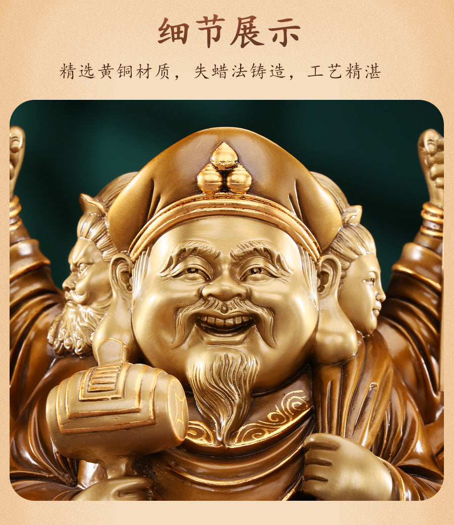 Brass Color-Cut Gold Large Three-Sided Black Heavenly God of Wealth Bronze Statue Home Decoration Craft Ornament