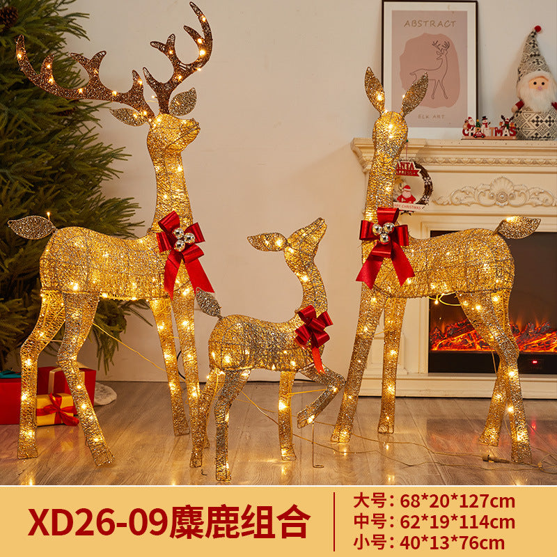 Amazon New Christmas Decoration Reindeer Glowing Iron Art Deer Ornament Store Window Christmas Mother and Baby Deer